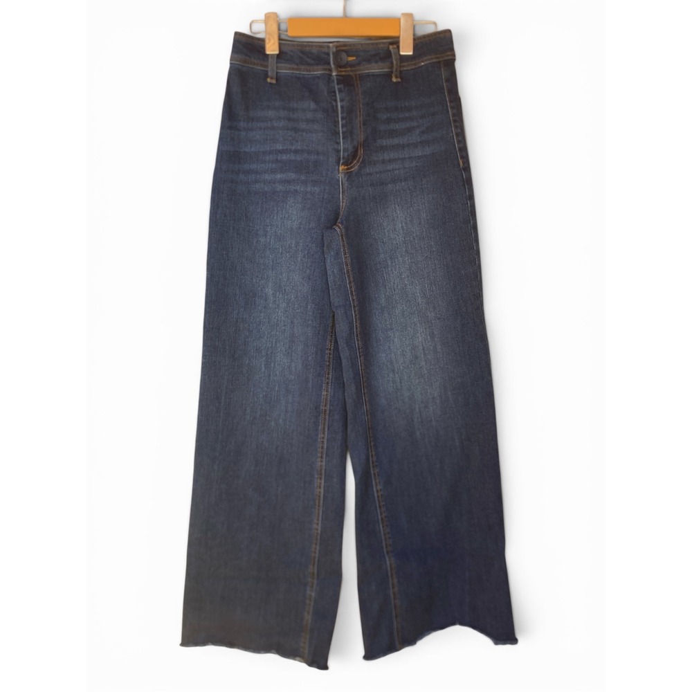 OAT New York Women Dark Wash High Rise Wide Leg Raw Hem Jeans Size 6/28 P0004-CA